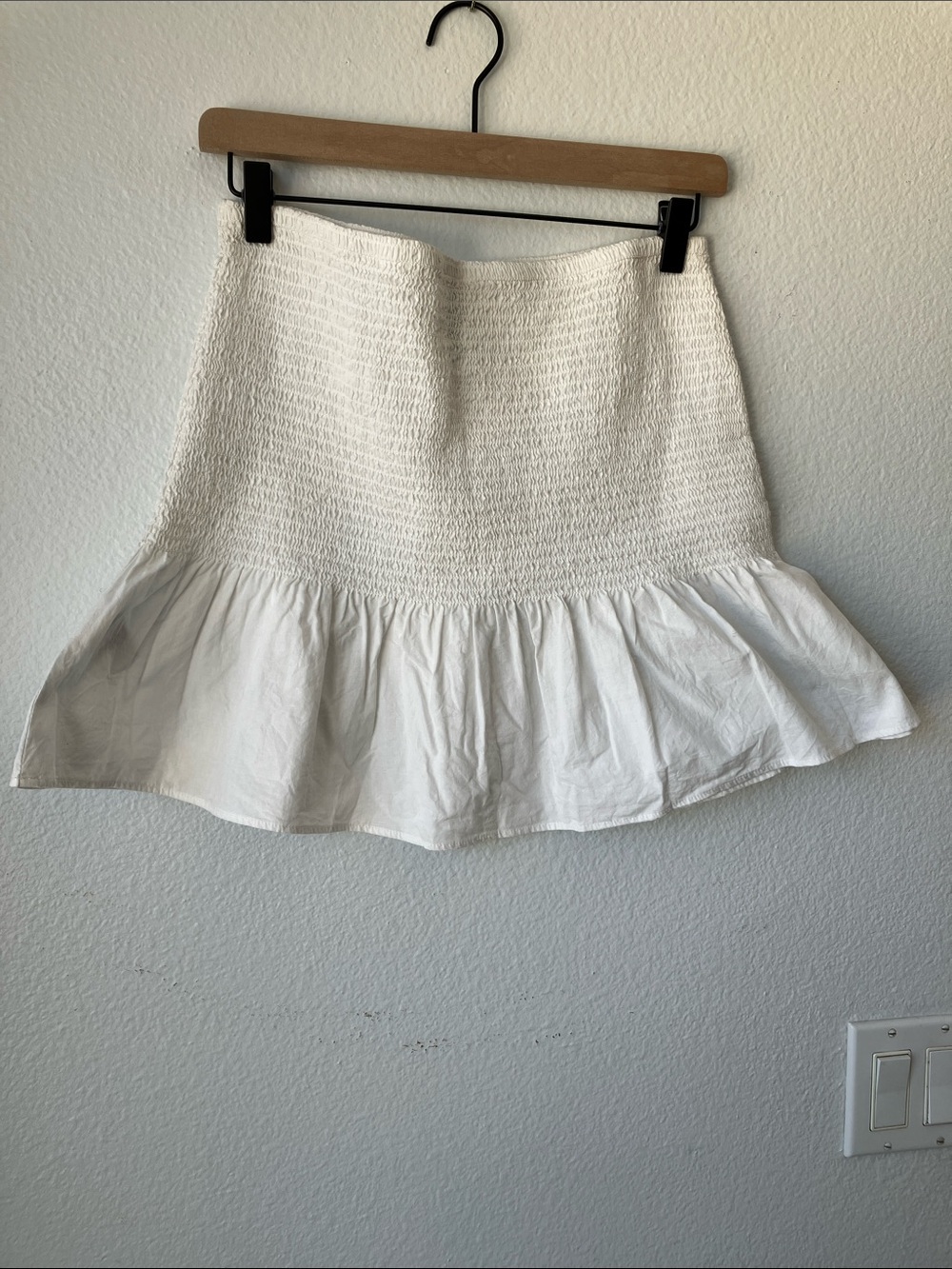 H&M White Smocked Tube Top with Ruffle Hem